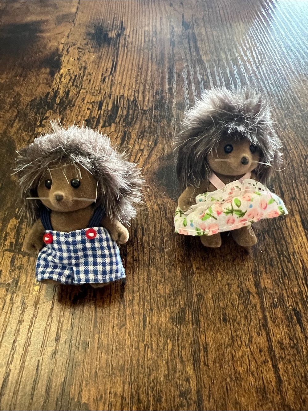 Vintage Sylvanian Families Hedghog Figures Girl and Boy